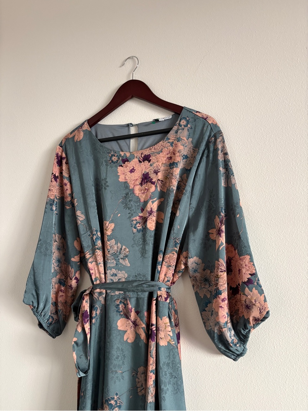 Baltic Born Paula Satin Floral Maxi Dress in Sage Pink Floral Blue Pink Multi 1X - Picture 3 of 9